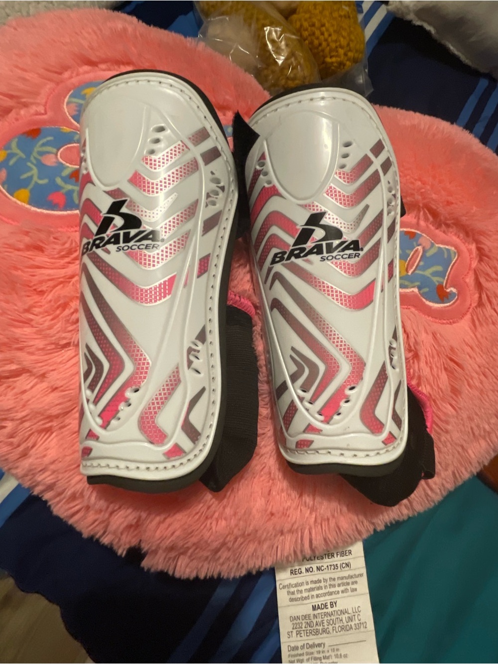 Brava Soccer Kids Pink and White Shin Guards